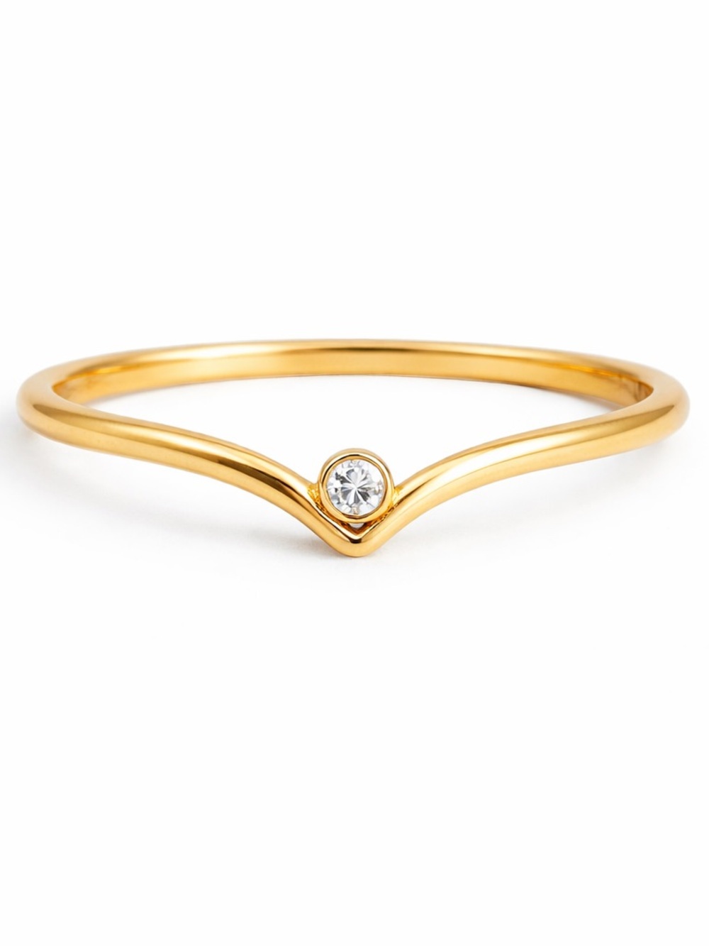 Gold V Solitaire Ring